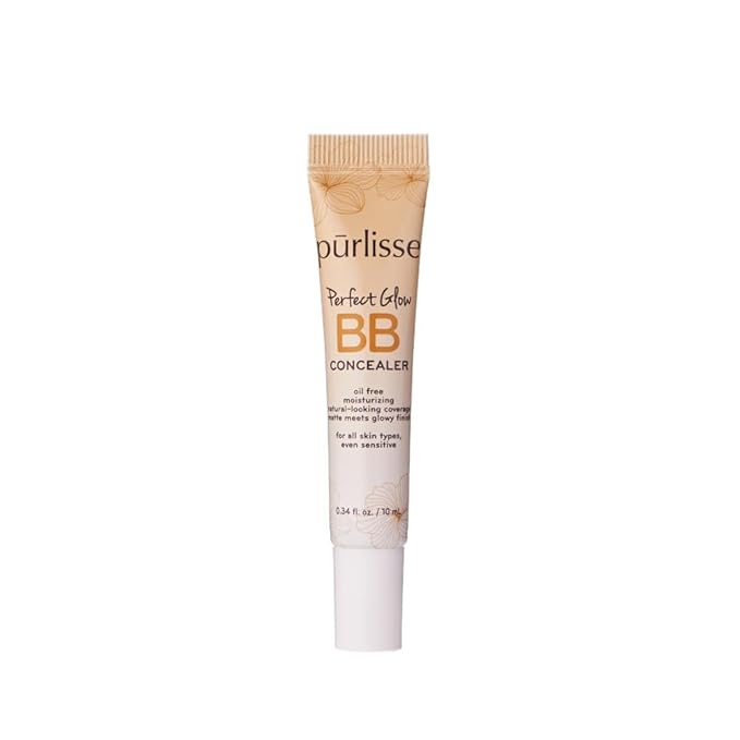 pürlisse Perfect Glow BB Cream Concealer - Hydrating Under Eye Concealer with Jasmine and Goji & Hawthorn Berry - Oil Free Makeup for Dark Circles, Redness & Fine Lines - Tan (0.34 oz)