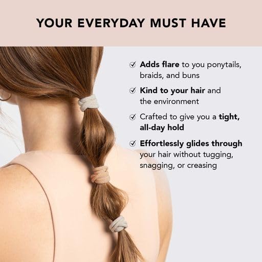 Kitsch Hair Ties No Damage - Strong, Stretchy Hair Bands | Soft Nylon with Glitter Ponytail Holders, Snag-Free Rubber Bands, Perfect for Updos & Braids | Ideal Gifts for Women - Neutral, 12pcs