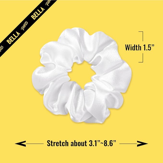 PARISBELLA Silky Satin Scrunchies For Women, Satin Hair Ties for Thick and Thin Hair, White Grey and Blue, Pack of 3