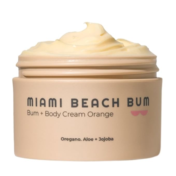 Miami Beach Bum Bum + Body Cream Orange, Oregano Bum Bum Cream For Body Acne & Razor Bumps, pH-Balanced Moisturizer, 3.4 oz