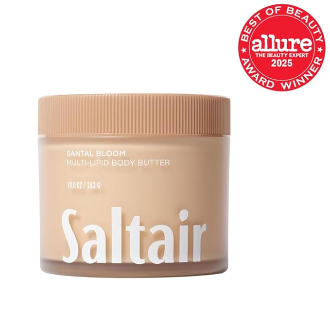 Saltair Multi-Lipid Body Butter - Rich, Nourishing Hydrating Body Cream with Ceramide Complex, Coconut Oil, Shea Butter, and Sea Buckthorn. Moisturizing Dry Skin Care. 10oz Jar - Santal Bloom
