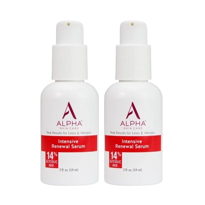 Alpha Skin Care Renewal Serum, 14% Glycolic AHA, Anti-Aging Formula, Reduces Lines & Wrinkles, Alpha Hydroxy Acid Exfoliates & Evens Skin Tones, Rejuvenates & Hydrates, 2 Oz, Pack of 2