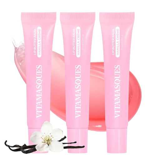 "Vitamasques Lip Butter Balm Vanilla Creme Pack of 3, Korean Lip Balm - Peptide Lip Treatment - Lip Balm Hydrating - Light Tinted Lip balm - Made in Korea - 0.33 fl.oz"
