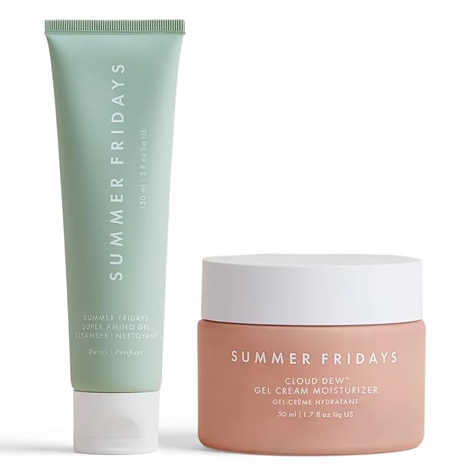 Summer Fridays Super Amino Gel Cleanser & Cloud Dew Cream Gift Set - Gentle Face Cleanser & Lightweight Face Moisturizer Duo for Fresh, Hydrated & Balanced Skin (2 Count)