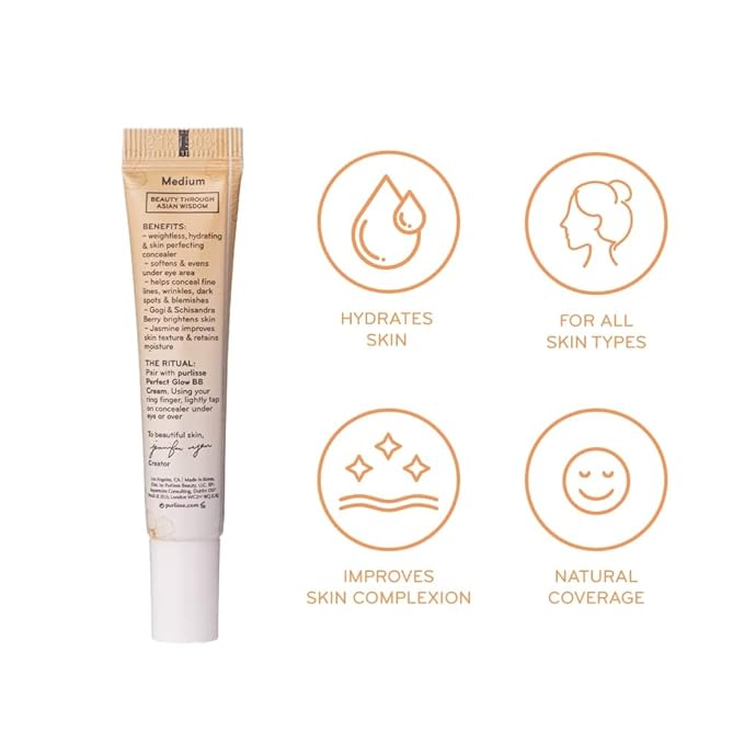 pürlisse Perfect Glow BB Cream Concealer - Hydrating Under Eye Concealer with Jasmine and Goji & Hawthorn Berry - Oil Free Makeup for Dark Circles, Redness & Fine Lines - Tan (0.34 oz)