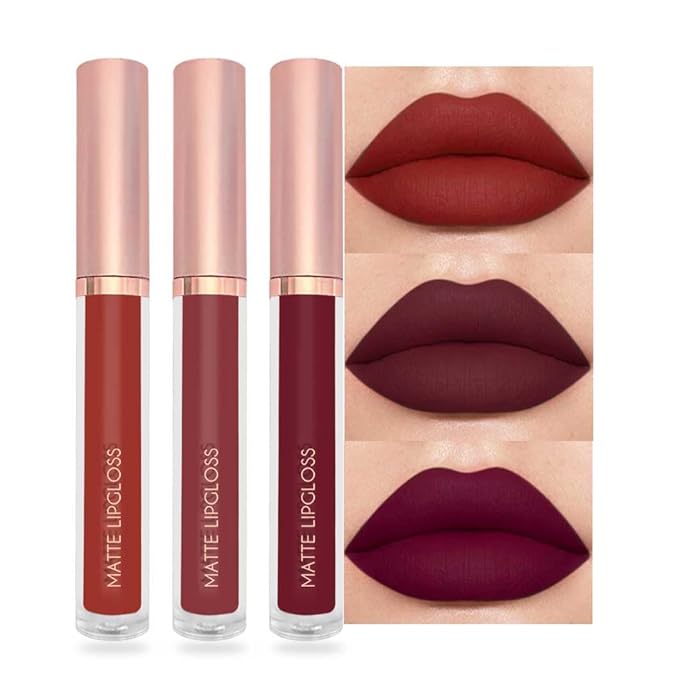BestLand 3PCS Velvet Temptation Dark Nude Liquid Lipstick Set, Matte Lip Gloss Long Lasting Waterproof, Full Coverage Smudge Proof Lip Color with Caramel Berry Plum Shades for Bold Sexy Makeup Looks