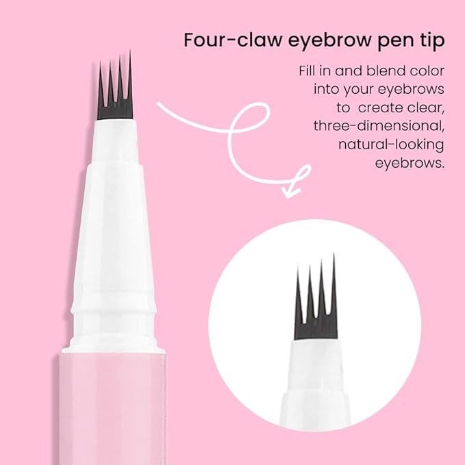 evpct 1Pcs Dark Brown Magic Microblading Eyebrow Contouring Pen Brow Pencil, with 4 Brush Micro-Fork-Tips Precise Applicator, Dual-ended Eyebrow Brush, Hair Like Strokes, Natural Looking Brows