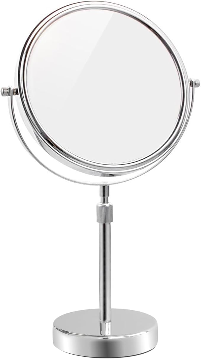 Nicesail Makeup Mirror Tabletop 8 Inch Double-Sided with 7X Magnification, Magnifying Mirror with Pedestal for Shaving Mirror, Height Adjustable for Make up Vainity Table, Chrome Finish (8 Inch, 7X)
