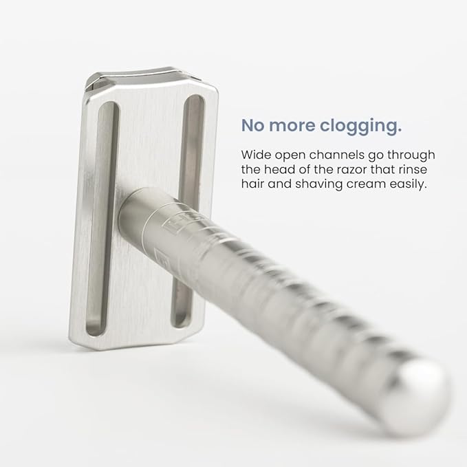 Henson Shaving Razor - Tan Double Edge Safety Razor with 5 Spare Blades - 30° Angled Precision With Superior Blade Rigidity- Reusable Single Blade Razors For Men and Women - Mild Aggression