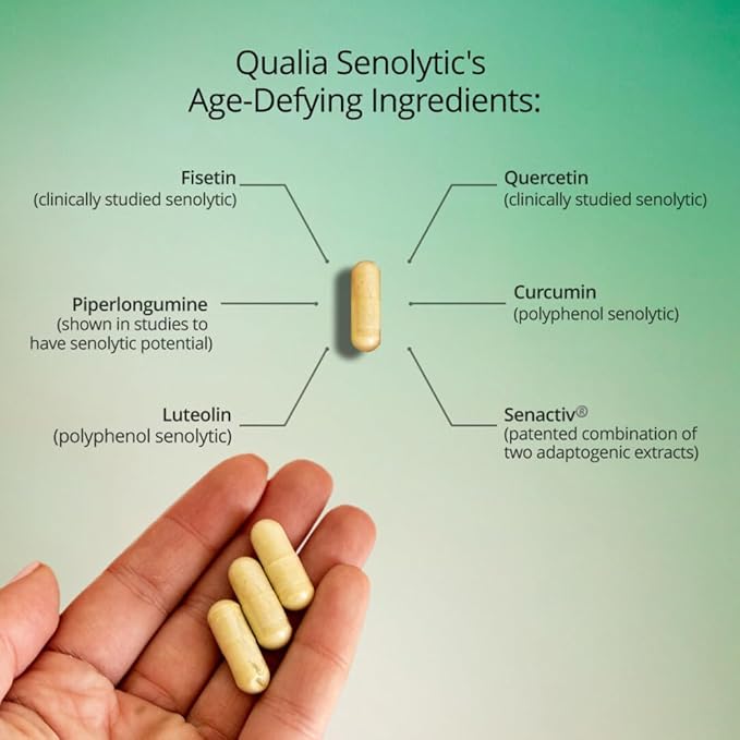 QUALIA LIFE SCIENCES Senolytic Supplement, Fisetin, Quercetin, Piperlongumin & More, Aging Supplement - Supports Optimal Cell Repair & Rejuvenation, Naturally Eliminate Zombie Cells, 1 Month Supply
