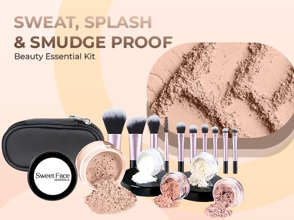 16pc Beginner Mineral Makeup STARTER KIT with 10 BRUSHES (5gm)Sample Size Foundation, Primer, Blush, Bronzer, Setting Powder for Learning, Occasional Use & First Time Users, Travel Size Kit(Light Tan)