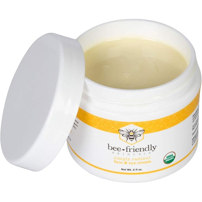 BeeFriendly Organic Face and Eye Cream, USDA Certified Organic Facial Moisturizer, All In One Natural Face, Eye, Neck, Decollete Cream Reduces Wrinkles & Lines, 6 oz (3 Jars in a box)