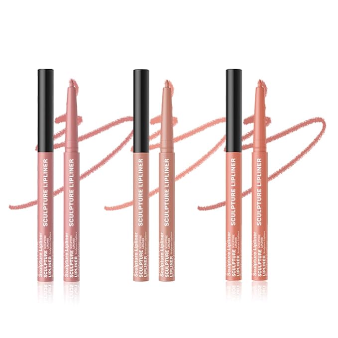 Matte Lip Liner Pencil Set, 12 Colors, Waterproof, Smudge-Proof, Long-Lasting, Semi-Glossy Finish for Defining, Contouring (4#, 3Count (Pack of 1))