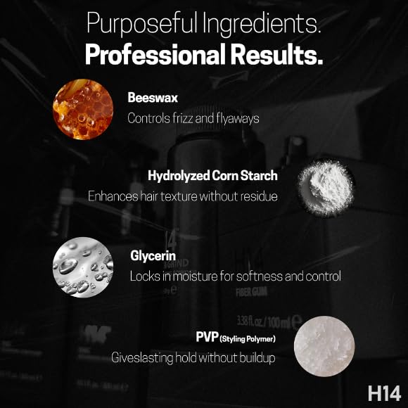 H14 Fiber Gum for Men 3.38 oz / 100 ml – Medium Hold Styling Cream with Beeswax & Corn Starch – Lightweight Hair Fiber for Volume, Texture & Satin Finish – Made in Europe