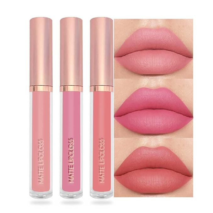 3PCS Soft Romantic Nude Liquid Lipstick Set, Matte Lip Gloss Long Lasting Waterproof, Lightweight Velvet Finish Lip Color for Daily Wear, Transfer-Resistant Moisturizing Nude Rose Creamy Shades