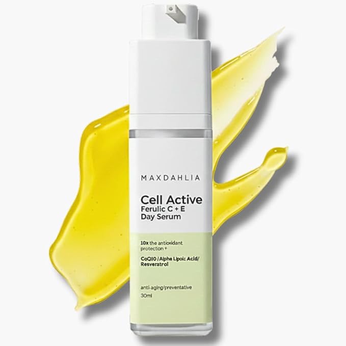 MAXDAHLIA Cell Active Day Serum | 10X Antioxidant Protection | Small-Batch Non-Oxidizing 20% Vitamin C+E Ferulic Acid with Niacinamide & Hyaluronic Acid | Anti-Aging, Brightening, Dark Spot Corrector