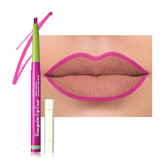 evpct Hot Pink Triangle Lip Liner Pencil Stick for Women, Retractable Lips Liner Pen Triangle Tip for Sculpting & Filling & Plumping, Longwear Lipliners Pencil, Vegan Cruelty Free Lip Filler Plumper