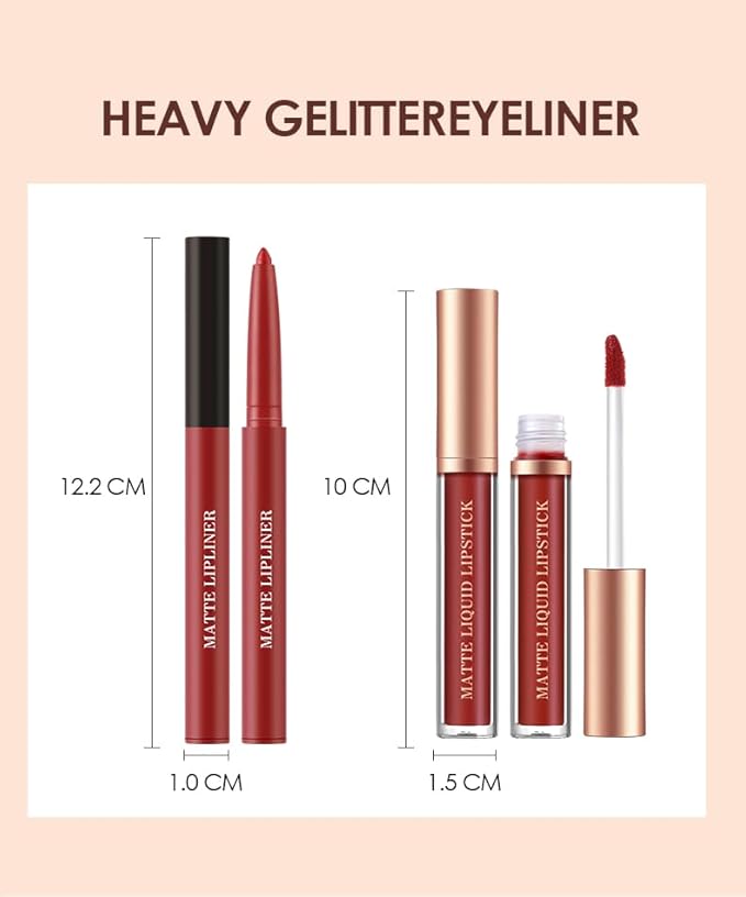 BestLand 6Pcs Matte Liquid Lipstick and Lip Liner Set, Non-Stick Cup Not Fade Waterproof 24 Hour Lip Gloss Nude Brown Lip Liner Pencil for Women, labiales mate 24 horas originales (Set B)