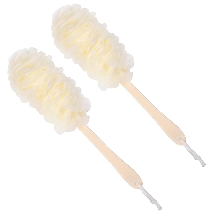 Back Scrubber for Shower,Loofah Long Handle Bath Body Brush,Soft Nylon Mesh Sponge for Shower,Loofah On a Stick for Men Women,Exfoliating Scrub Cleaning Luffa for Elderly(2-Pack, White)