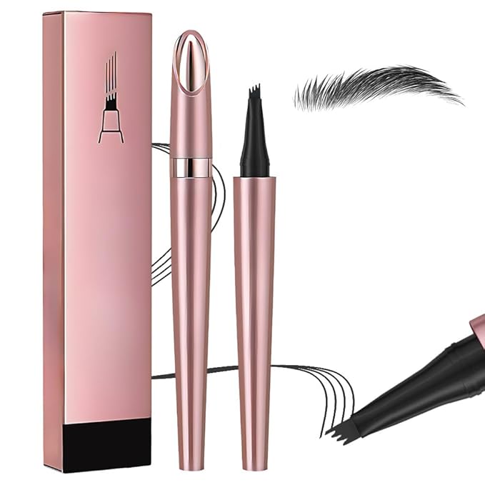 2025 Premium Microblading Eyebrow Pen, Waterproof Eyebrow Pencil, Eye Brow Pen with 4 Tip, Natural Magic Eyebrow Makeup Fine Stroke Contouring Pencil Long-Lasting Stay on All Day (Black)