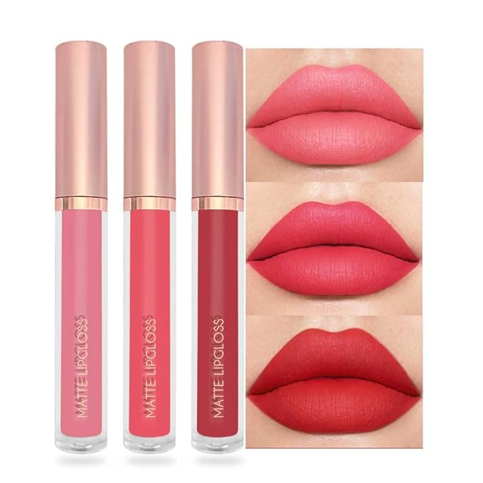 BestLand 3PCS Fresh Glow Coral Liquid Lipstick Set, Matte Lip Gloss Long Lasting Waterproof, Lightweight Full Coverage Lip Color with Peachy Grapefruit Bright Red Shades for Daily & Summer Makeup