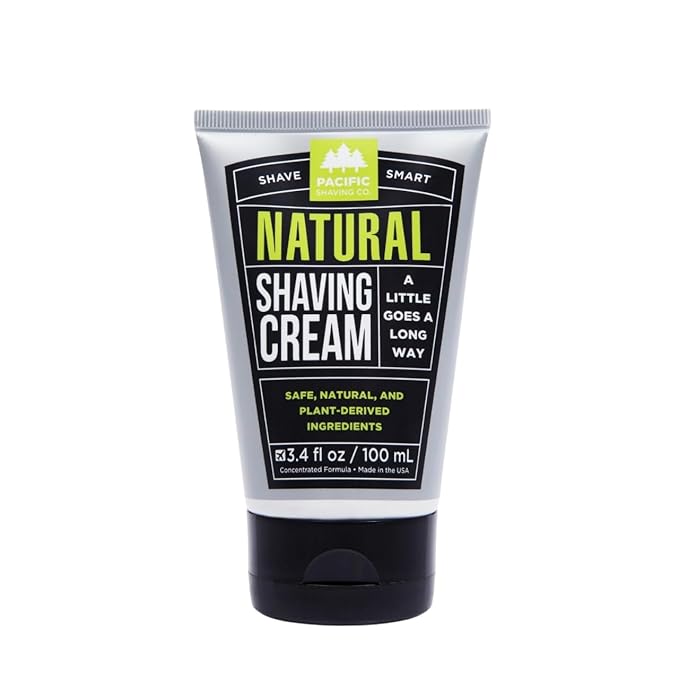 Pacific Shaving Company Natural Shaving Cream - Shea Butter + Vitamin E Shave Cream for Hydrated Sensitive Skin - Clean Formula for a Smooth, Anti-Redness + Irritation-Free Shave Cream (3.4 Oz)