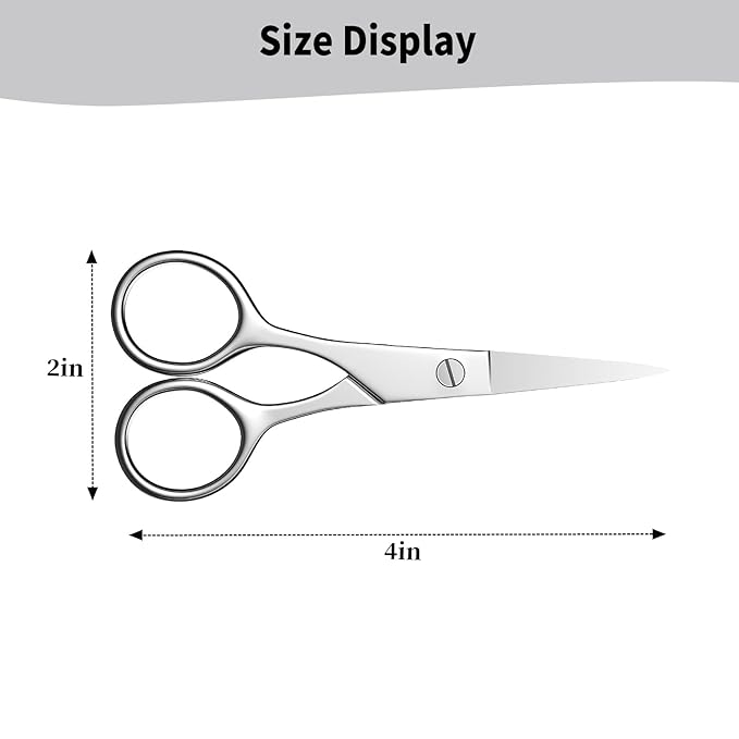 Professional Nose Hair Scissors, Stainless Steel Grooming Tool for Eyebrows, Beard, Mustache, Eyelashes & Ear Hair, Easy-Grip Handle -(4" Small scissors - Tip scissors)