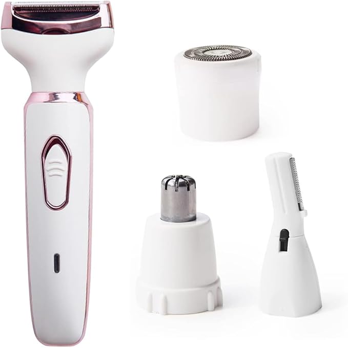Bikini Trimmer for Women, Electric Razor Hair Shaver for Face Nose Eyebrow Beard Mustache Arm Leg Armpit Bikini, Replaceable Lady Facial Razor, Painless Rechargeable 4 in 1 Women Body Shaver for Trip