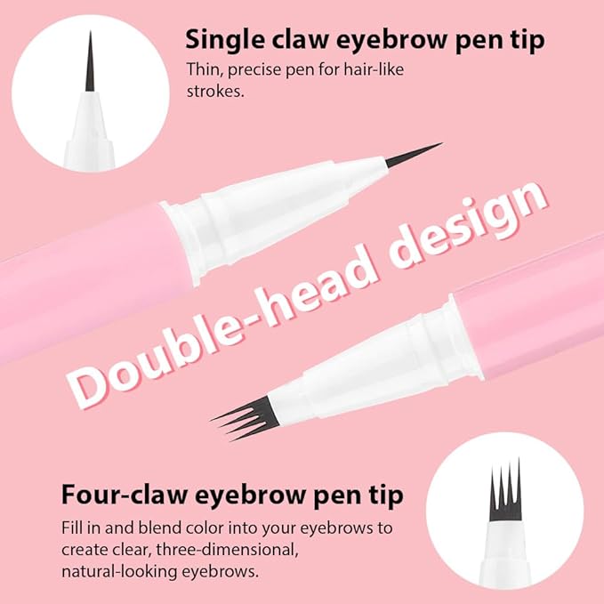 evpct 2Pcs Brown Magic Microblading Dual-Ended Eyebrow Contouring Pen Brow Pencil, with 4 Brush Micro-Fork-Tips Applicator and Precise Brush-Tip, Hair Like Strokes, with Dual-ended Eyebrow Brush