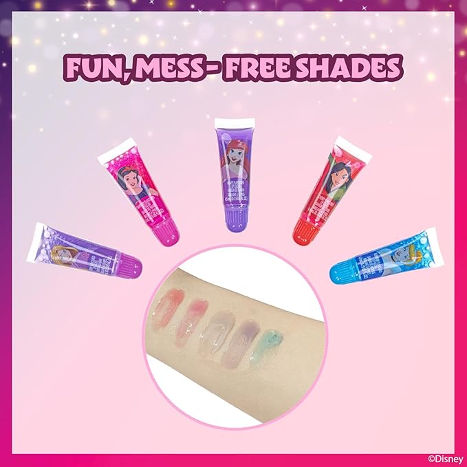 Disney Princess Sparkly Cosmetic Makeup Set for Girls with Lip Gloss Nail Polish Nail Stickers 11 Pcs Perfect for Parties Sleepovers Makeovers Birthday Gift by Townley Girl