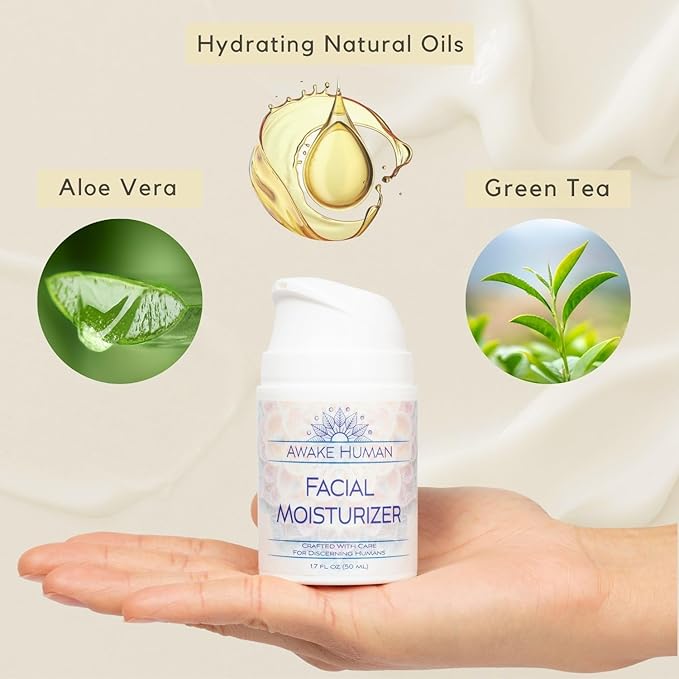 Natural Face Moisturizer for Dry Sensitive Skin - Organic Natural Face Cream - Facial Aloe & Green Tea Moisturizer Cruelty Free - Vegan Face Moisturizer for Women, Acne-Safe, Anti-Aging, No Fragrance