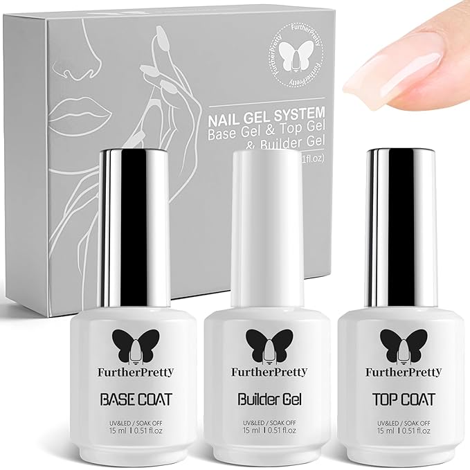 Builder Gel Nail Kit, 3PCS Set 15ml No Wipe Top Coat, Base Coat, and Nail Glue Gel for Nail Extension, UV LED Soak Off Gel Nail Polish Kit for Home Manicure and Professional Salon Use