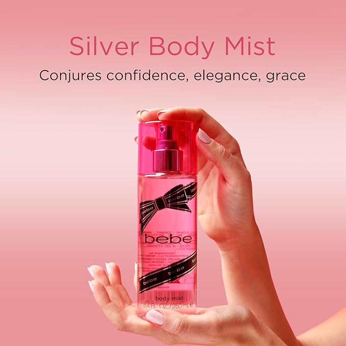 Bebe Silver Body Mist - Body Spray for Women with Mango, Tuberose, Peony, Jasmine, Rose, Cedarwood, Musk, and Sandalwood Fragrance Mist - 8.4 oz