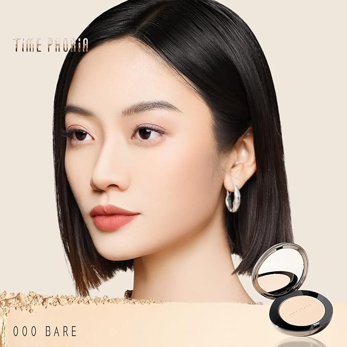 Timeless Optima Cover-Blur Skin Perfection Powder Foundation - Full Coverage, Blur Matte Finish, 16H Oil Control, Non-Comedogenic, with Double-Sided Applicator (00 Bare)