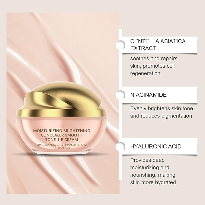 Moisturizing Tone-Up Cream, Hydrating Brightening BB Cream for Natural Glow, Lightweight Concealer Foundation for Smooth Radiant Skin 50g