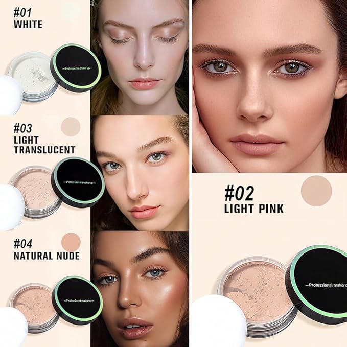 Kaely Longwear Loose Setting Powder, Face Finishing Powder Long Lasting Waterproof, Polvo suelto Face Brightener Makeup, Soft Matte Finish, Vegan & Cruelty-Free, 02 Light Pink