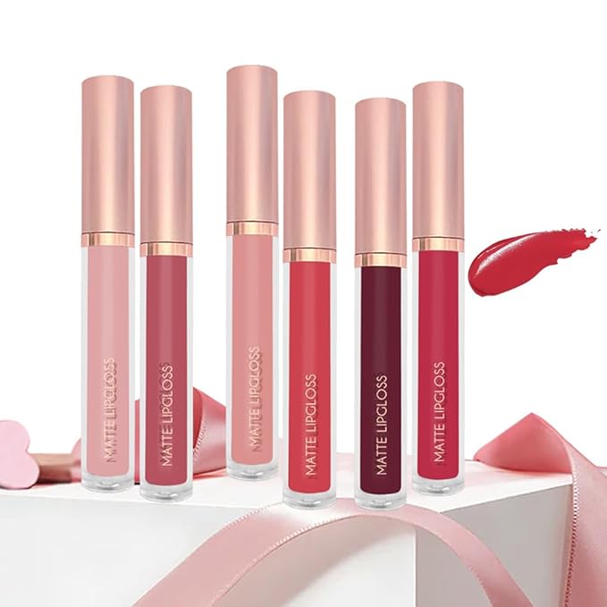 BestLand 6PCS Deep Red Liquid Lipstick Set, Matte Lip Gloss Long Lasting Waterproof, High Pigment Full Coverage Lip Color Collection with Crimson Wine Plum Dark Nude Shades for Bold Makeup