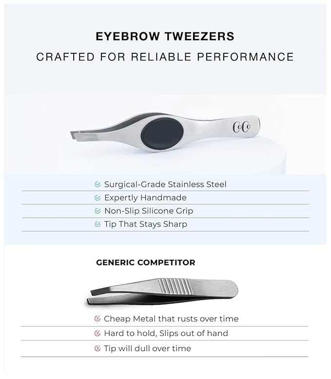 Professional Tweezers for Facial Hair Removal for Women, Sharp Tweezers for Men, Slant Point Tip Plucks and Shapes with Precision, Use for Eyebrows, Splinter, First-aid and Ingrown Hair Removal, Rose