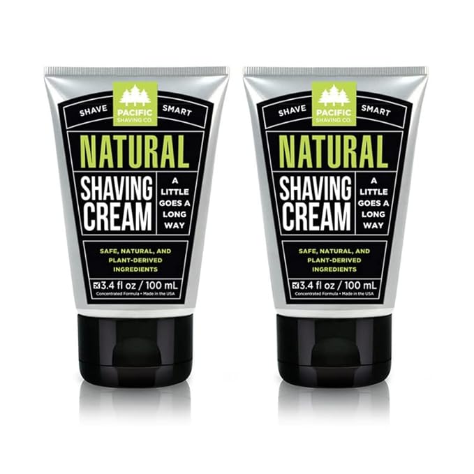 Pacific Shaving Company Natural Shaving Cream - Shea Butter + Vitamin E Shave Cream for Sensitive Skin - Clean Formula for a Smooth, Anti-Redness + Irritation-Free Shave Cream (3.4 Oz, 2 Count)