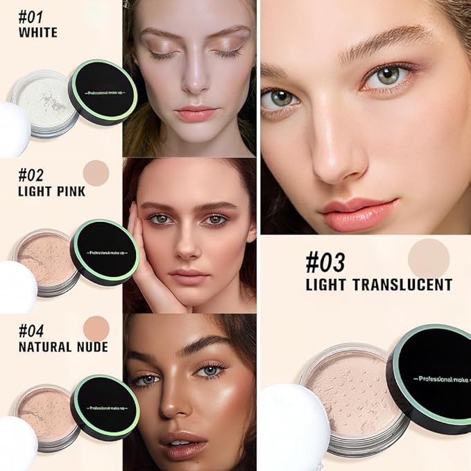 Kaely Longwear Loose Setting Powder, Face Finishing Powder Long Lasting Waterproof, Polvo suelto Face Brightener Makeup, Soft Matte Finish, Vegan & Cruelty-Free, 03 Light Translucent