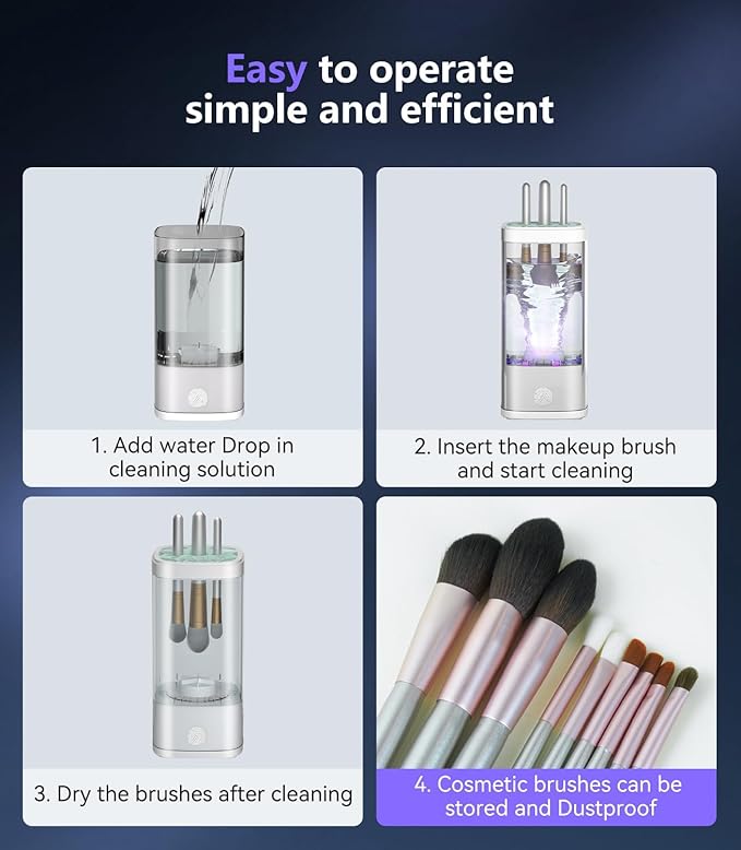 5.0 Upgraded Makeup Brush Cleaner Machine【Industry NO.1-10000 RPM Turbine Motor】Electric Makeup Brush Cleaner【SGS Certified - Zero Dust Residue】Universal One-Button Cleaner, makeup brushes cleaner