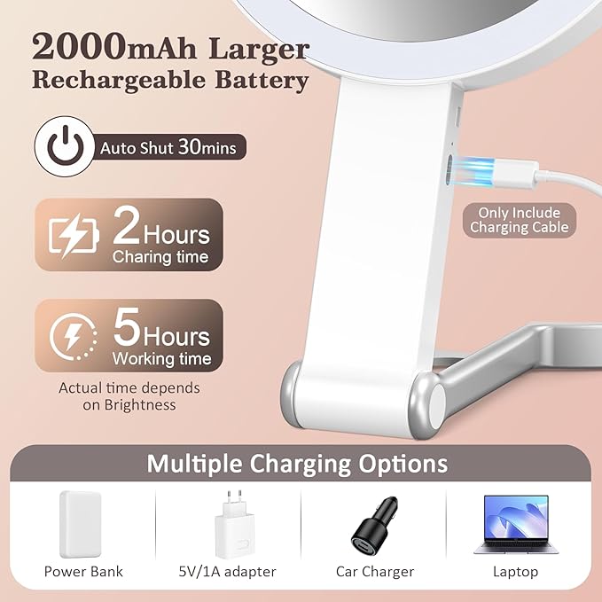 Travel Makeup Mirror with 3 Color Lights, 15X/1X Double Sided Lighted Magnifying Mirror, Portable Handheld Mirror, Gift For Women 3 in 1 Tabletop/Handheld/Hanging, Home, Office, Trip Gifts For Her