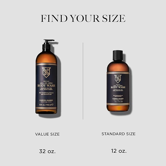 Caswell-Massey All-in-1 Body Wash, Use as a Face Wash, Beard Wash, Shampoo, Body Wash & Shave Gel, Signature Heritage Soap for Men, Made in USA, 32 Fl Oz