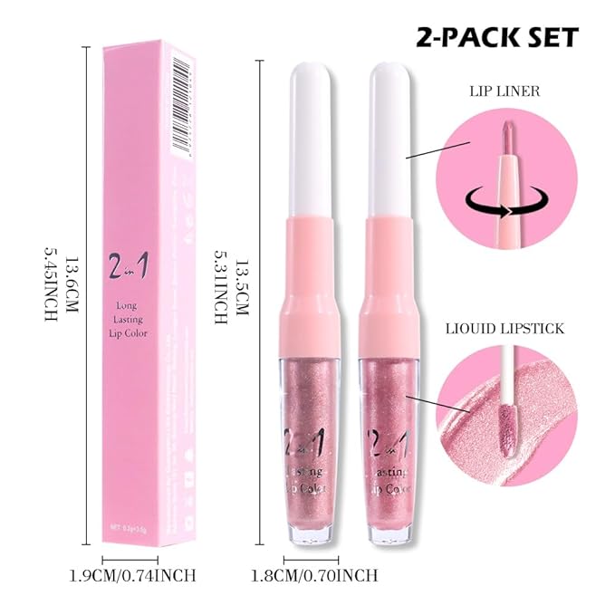 evpct 2Pcs Nude Baby Pink Metallic Glitter Lip Liner and Lipstick Combo, Shimmery Lip Gloss Stain Set Makeup for Women Long Lasting Waterproof 24, Metallic Shimmer Iridescent Glossy Liquid Lipstick