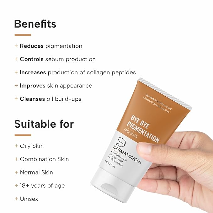 Bye Bye Pigmentation Face Wash | Anti Pigmentation for Women/Men with Niacinamide, Kojic Acid & Glutathione (1, 30g/1.05Oz)