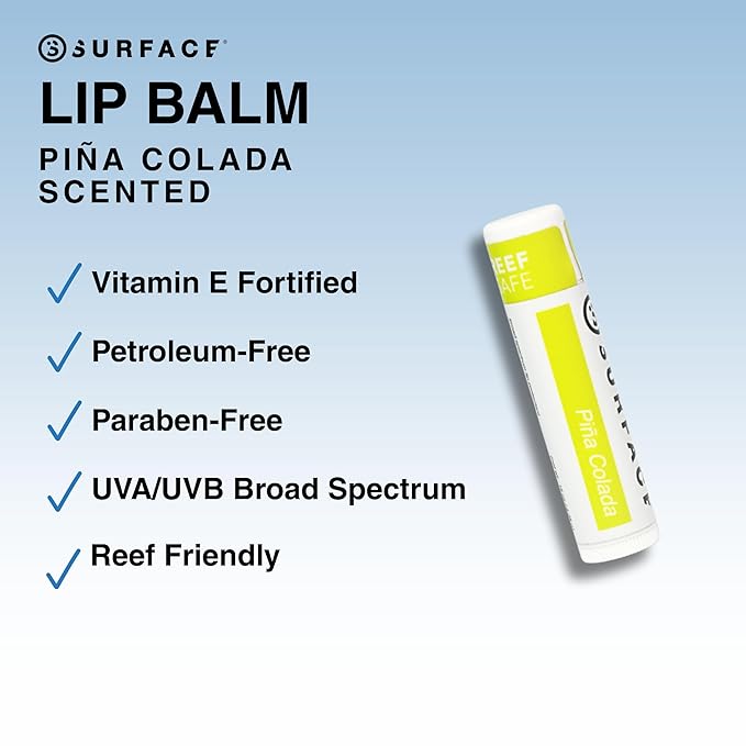 Surface SPF 30 Sunscreen Lip Balm, Broad Spectrum SPF Lip Sunscreen for Dry Cracked Lips, Moisturizing Chapstick for Outdoor Use, Water Resistant Lip Protection for 80 Minutes, Pina Colada, 0.15oz