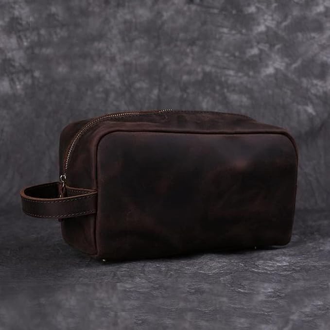 Leather Toiletry Bag for Men Travel Shaving Dopp Kit-Large Cosmetic Bags Toiletries Bathroom Organizer