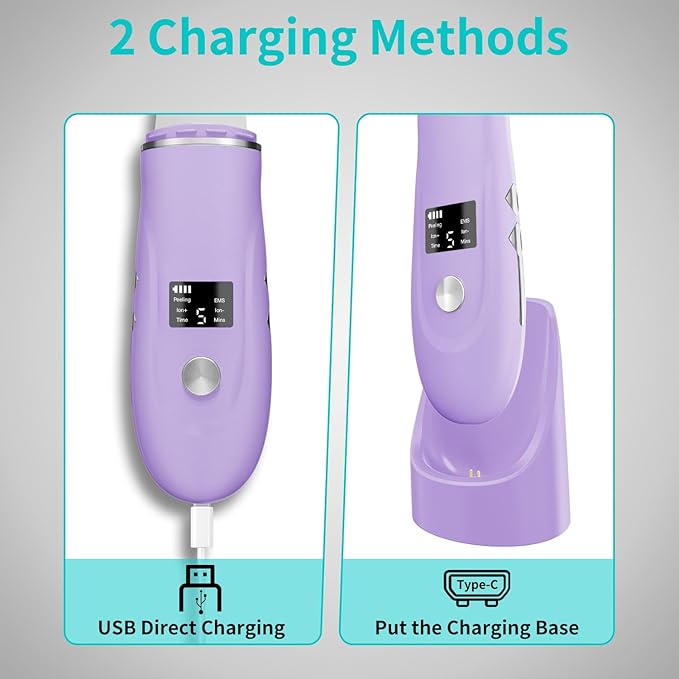 Face Scrubber Skin Spatula - Blackhead Remover Deep Cleansing Tool for Pore Extraction, 4-in-1 Fast Charging Dock Blackhead Remover Face Spatula for Facial Skincare Women Gift (Purple)