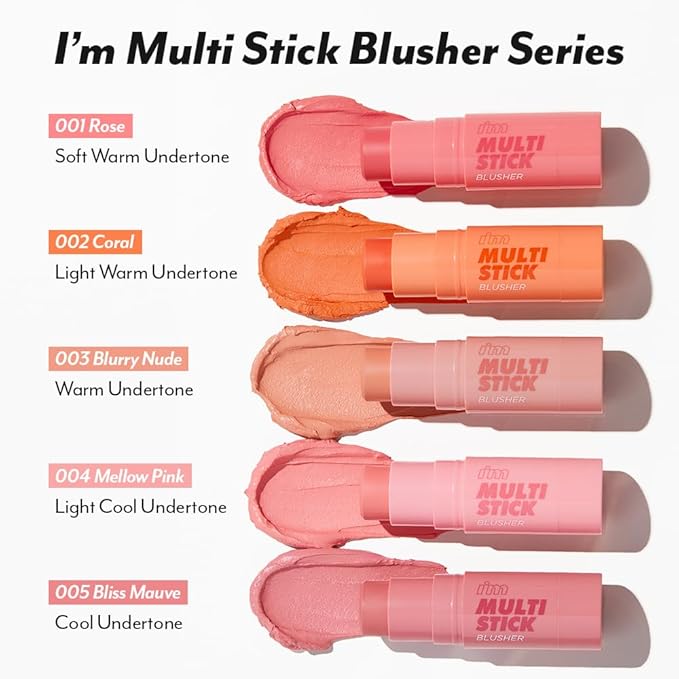 I'M MEME Blusher - I'm Multi Stick 003 Blurry Nude | Easy Blendable Cream Blush for Natural Look, Multi Blush Stick for Cheek Tint, Face Contour Makeup, and Face Blush, For Beginners, Makeup Stuff