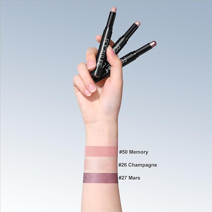 FOCALLURE 3PCS Cream Eyeshadow Stick Sets,Matte and Shimmer Eye Brightener, High Pigmented Crease-proof Pencil,Long Lasting Eye Shadow Highlighter Makeup,Champagne Velvet